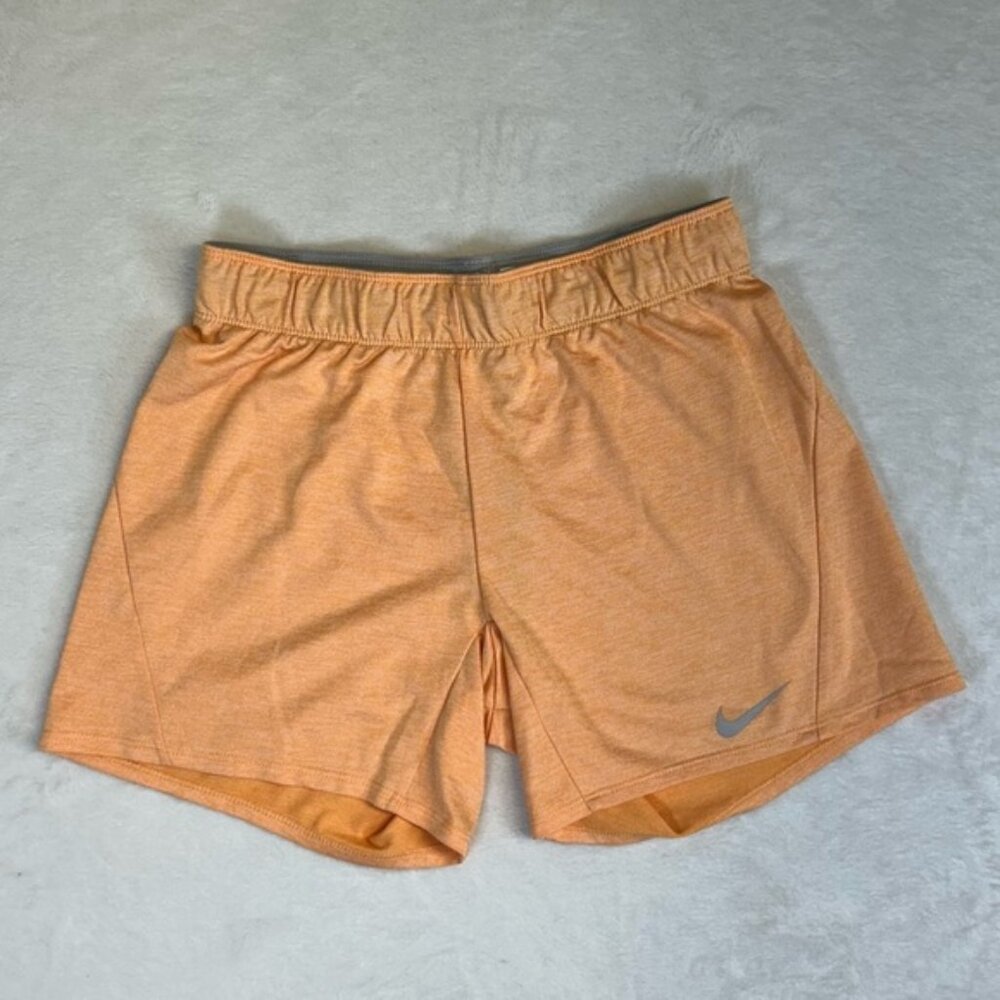 Nike Women's Peach-Orange Athletic Shorts with Reflective Swoosh